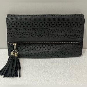 Chic Black Laser-Cut Clutch with Tassel - Brand New w/out Tags